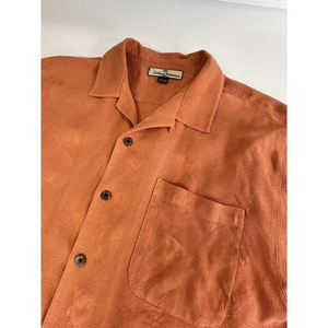 Tommy Bahama  Lage Silk Orange Floral Hawaiian Short Sleeve‎ Button Front Shirt